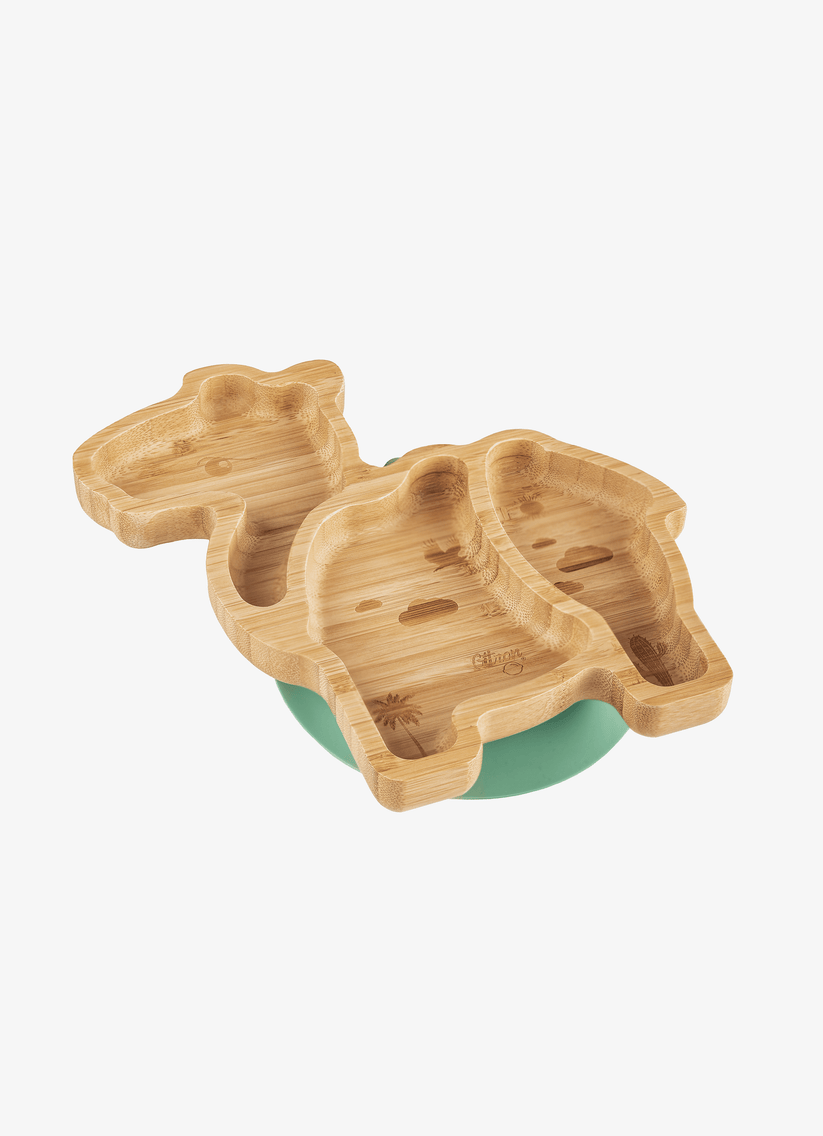 Small Premium Bamboo Plate & Spoon - Camel + with suction