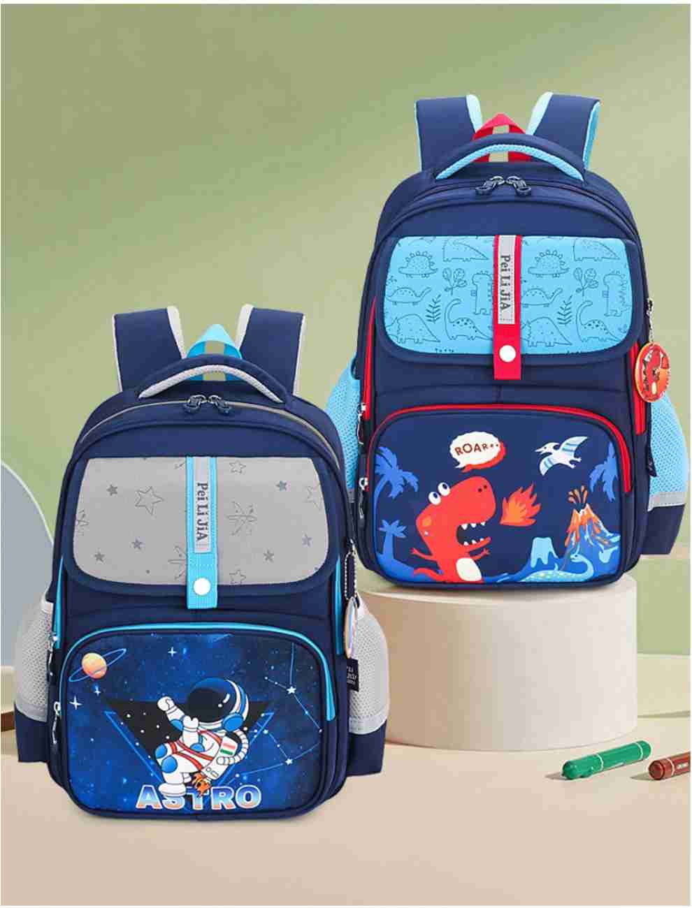 Large Capacity Dino Theme School Backpack