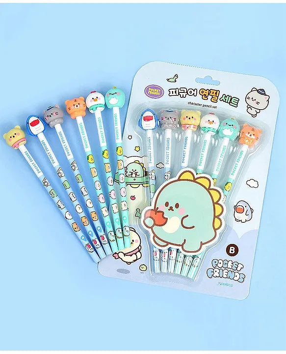 Cartoon Topper Pencil Set - 6 Pencils