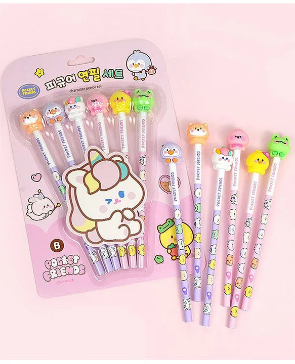 Cartoon Topper Pencil Set - 6 Pencils