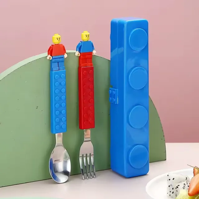 Lego Building Blocks Design Stainless Steel Spoon and Fork Set