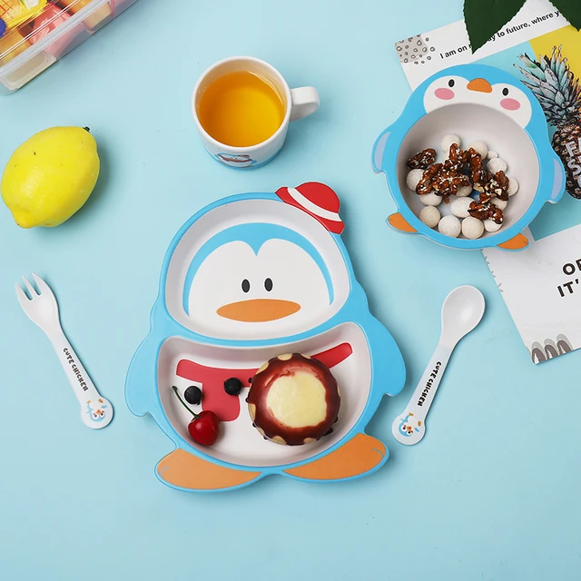 Bamboo Fibre Tableware Set - Penguin Theme