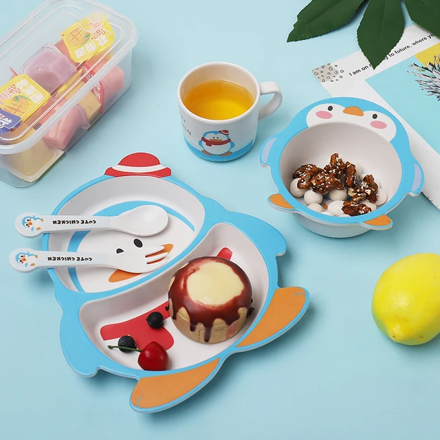 Bamboo Fibre Tableware Set - Penguin Theme