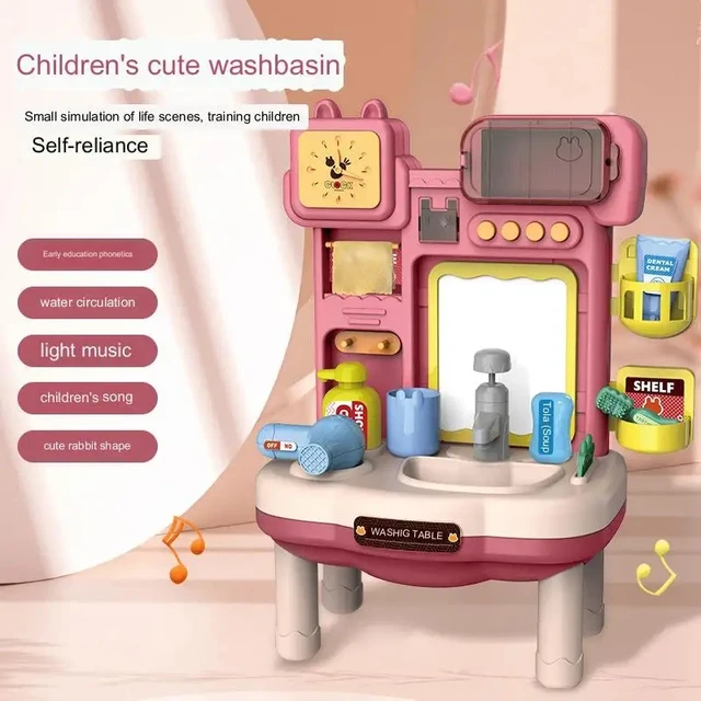 Interactive Toothbrushing Washing Table Playset - Music & Auto Water Circulation | Pretend Play Toy for Kids Ages 2+ Year