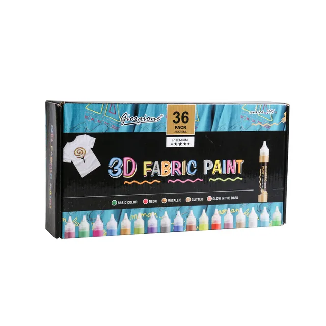 3D Fabric Paint Color Set of 24 Colors with 3 Pcs Nylon Brush Paint for Clothing, Accessories, Glow in The Dark & Vibrant Colour Shades, Textile Ceramic & Glass