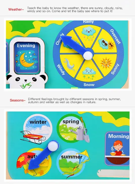 Wooden Learning Calendar Clock Toys Kids Multifunctional 3 in 1 Shapes Recognition Time Learning Cute Animal Shaped Wooden Clock for Kids with Moveable Hands