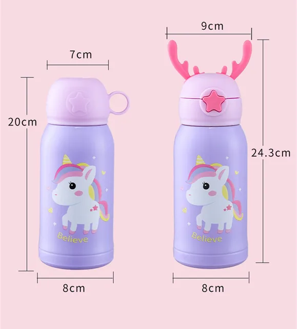 PORTABLE CUTE CARTOON THERMOS WITH STRAW & CUP HOLDER