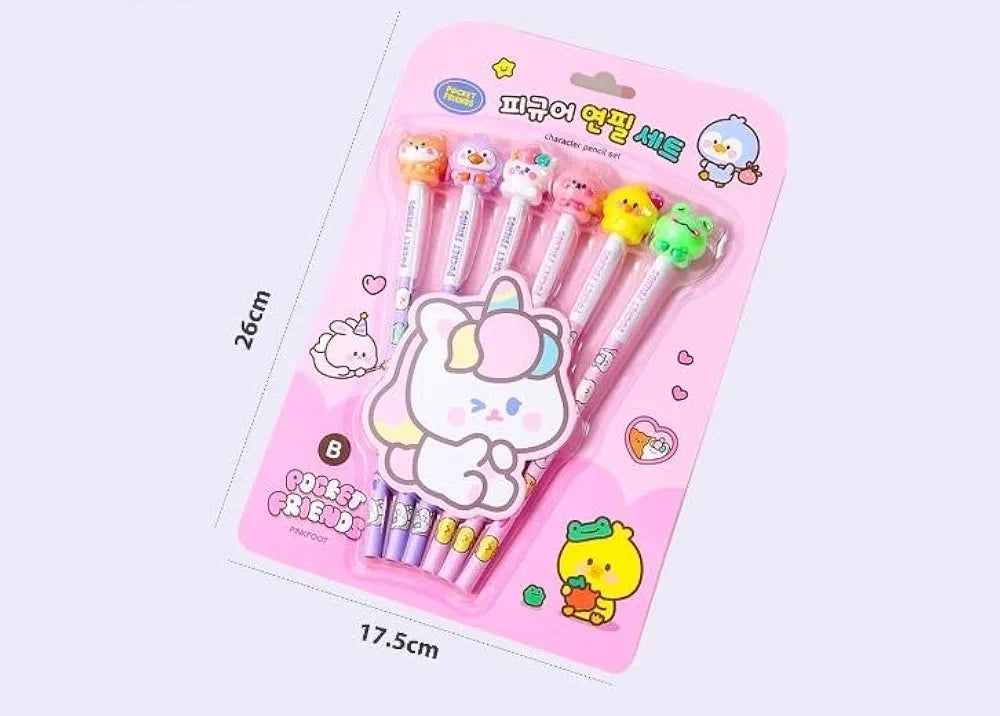 Cartoon Topper Pencil Set - 6 Pencils