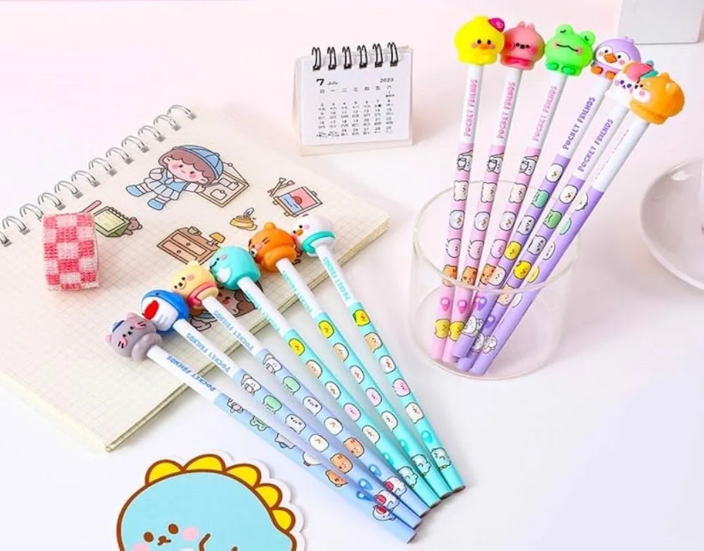 Cartoon Topper Pencil Set - 6 Pencils