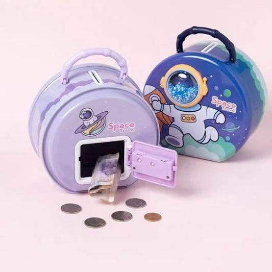 Space Themed Lockable Round Piggy Bank