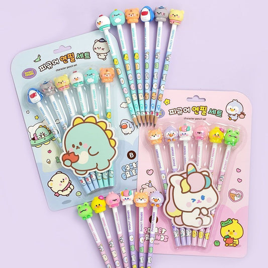 Cartoon Topper Pencil Set - 6 Pencils