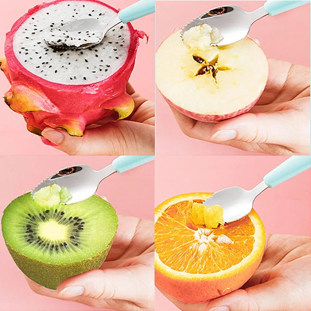 Double Head Baby Spoon Silicone Soft Baby Fruit Scraping Mud Spoon Feeding Spoons Training Scrapping Fruits Children Babies