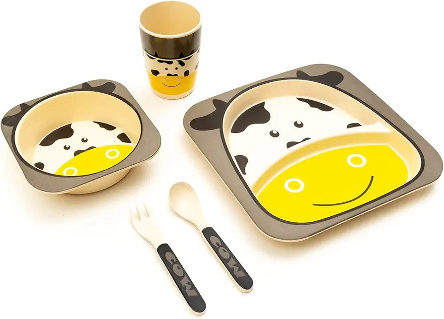 5 Piece Kids Eco-Friendly Bamboo Fibre Meal Set - Cow