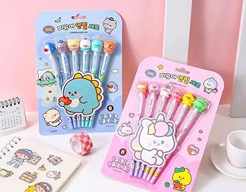 Cartoon Topper Pencil Set - 6 Pencils