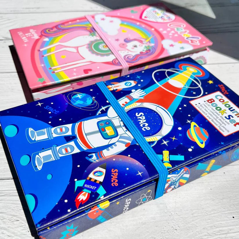 Unicorn/Space Theme 2 in 1 Colouring Book Set