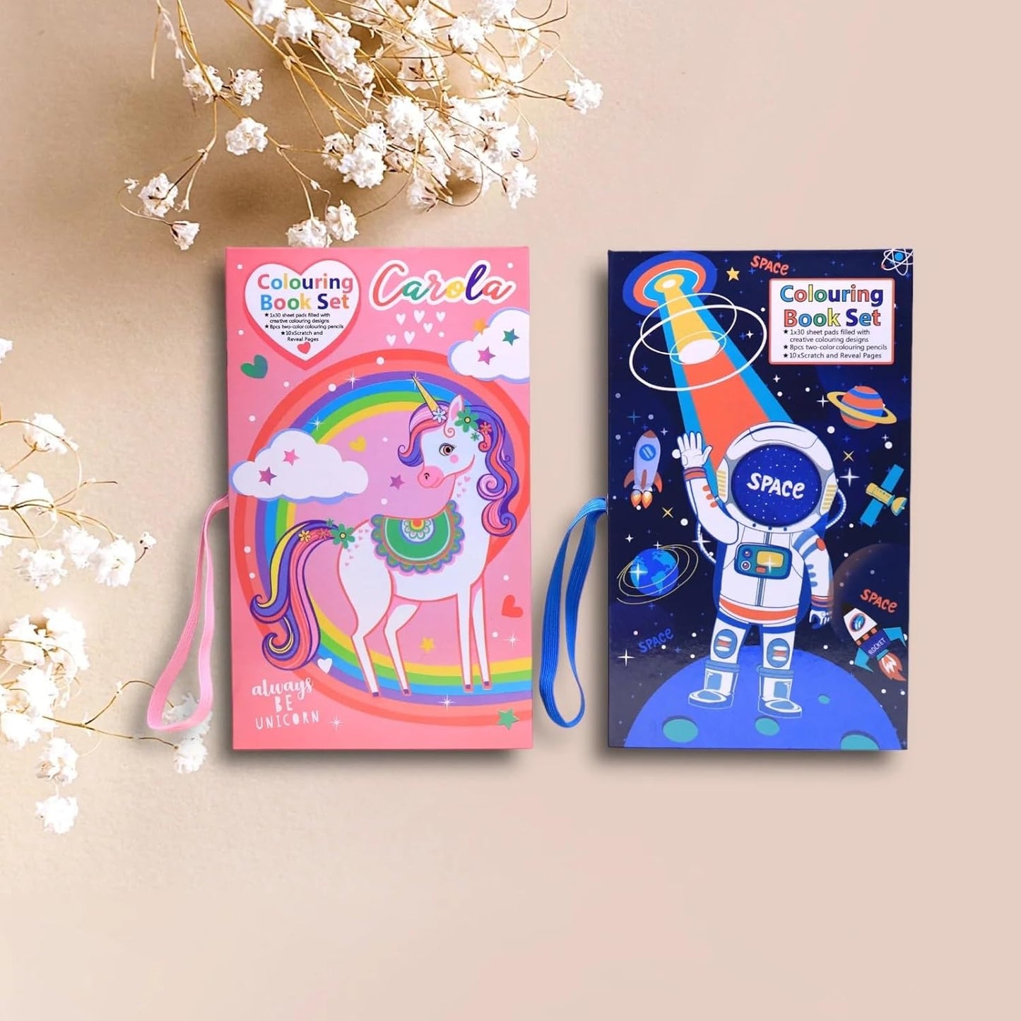 Unicorn/Space Theme 2 in 1 Colouring Book Set