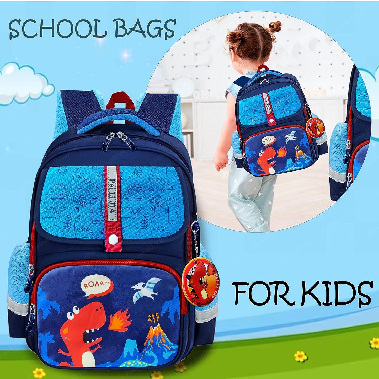 Large Capacity Dino Theme School Backpack