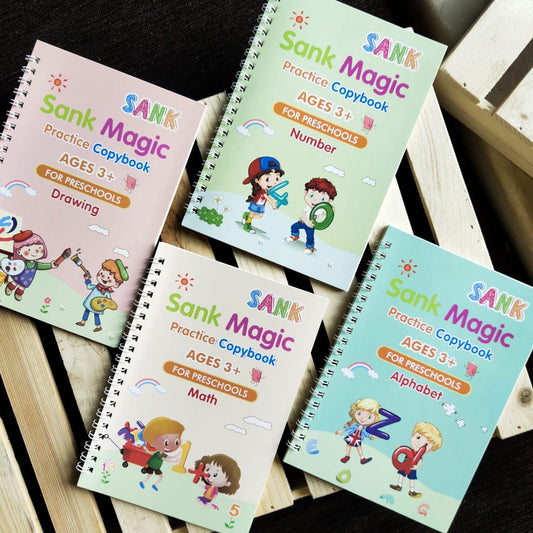 SANK MAGIC 4 Books Reusable Copybook for Calligraphy Learn Alphabet Painting Arithmetic Math Children Handwriting Practice Books