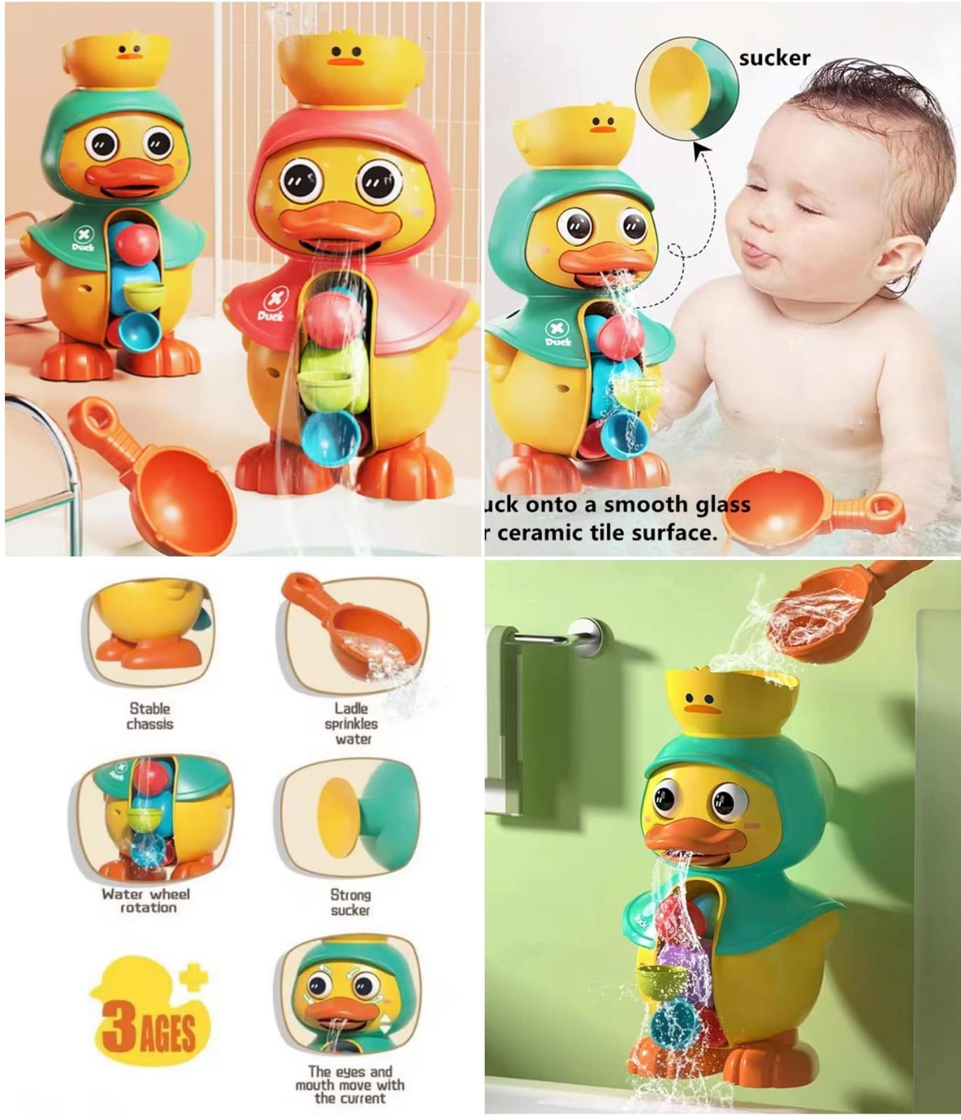 Rotating Waterwheel Baby Bath Toy Little Yellow Duck Sprinkler