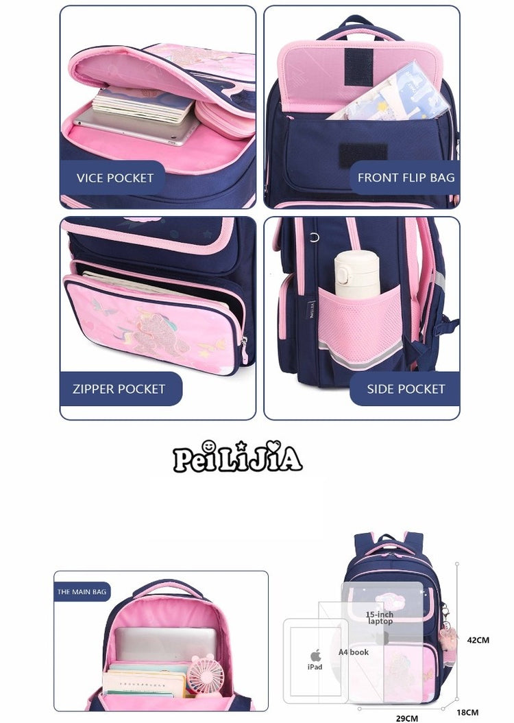 Premium Unicorn Printed Embroidery School Backpack