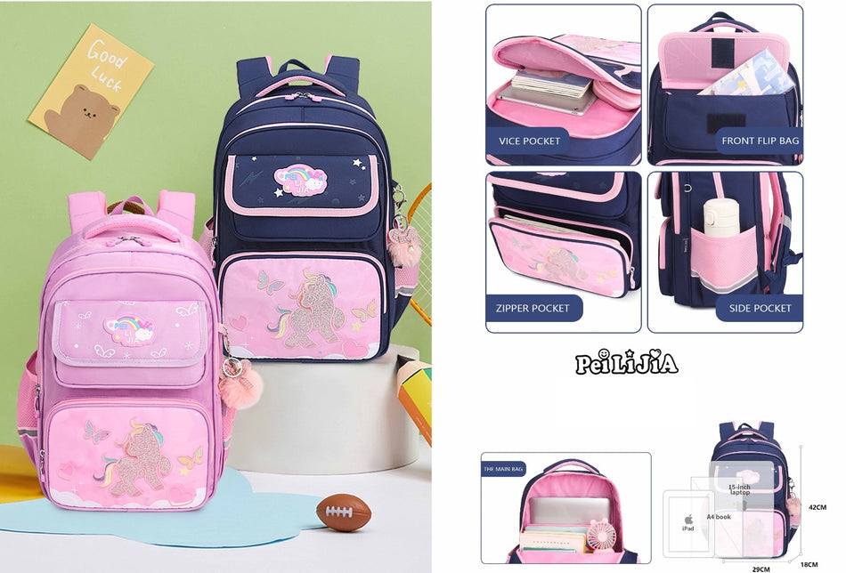 Premium Unicorn Printed Embroidery School Backpack