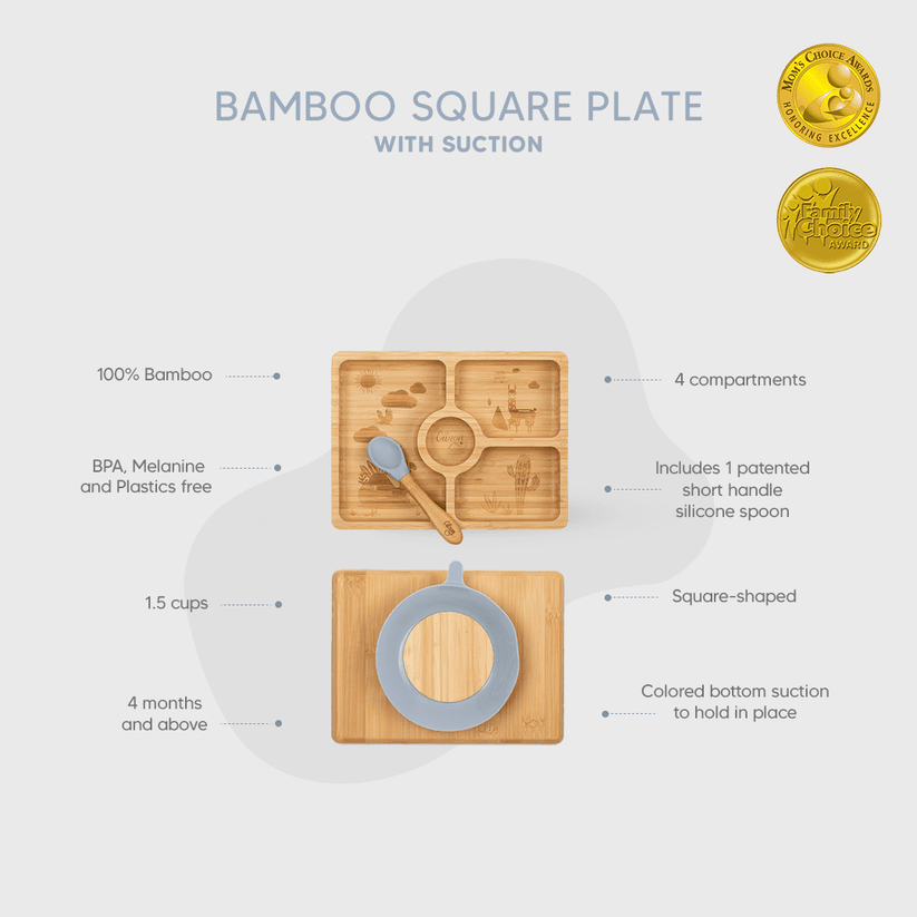 Small Bamboo Plate & spoon - Square + with suction