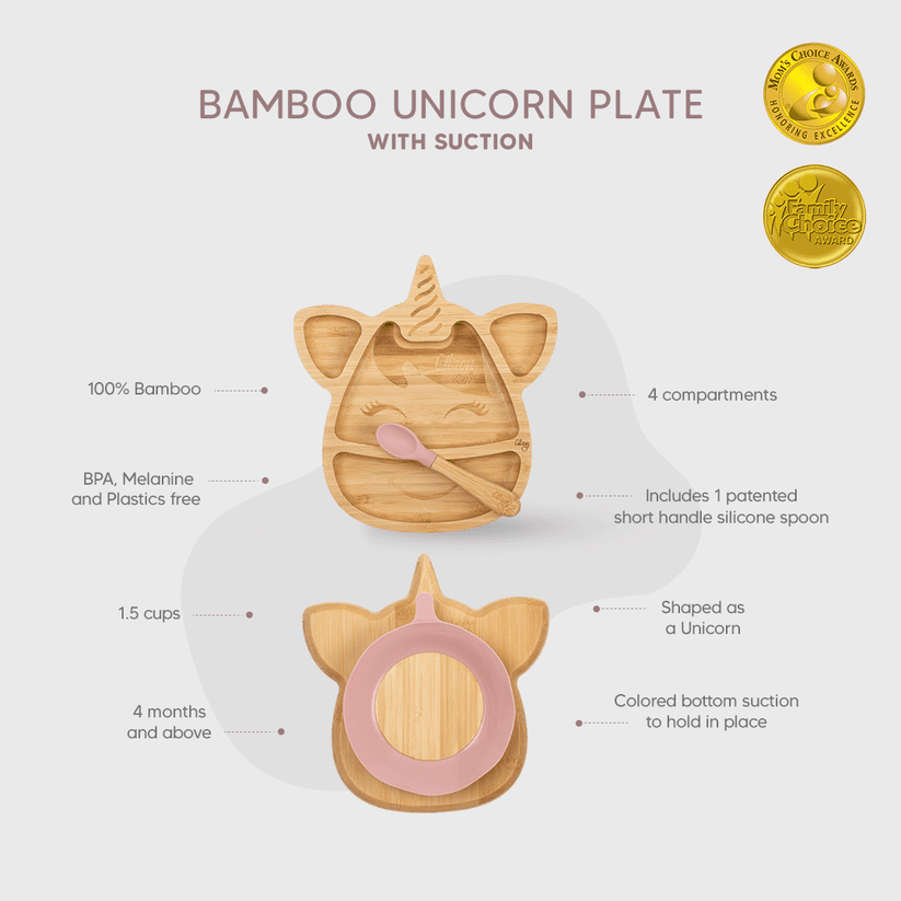 Small Bamboo Plate & spoon- Unicorn + with suction